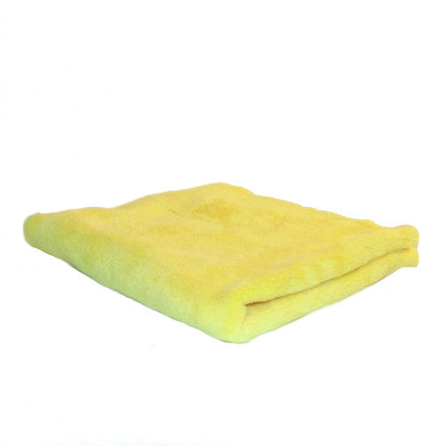 A bright yellow folded soft microfiber cloth