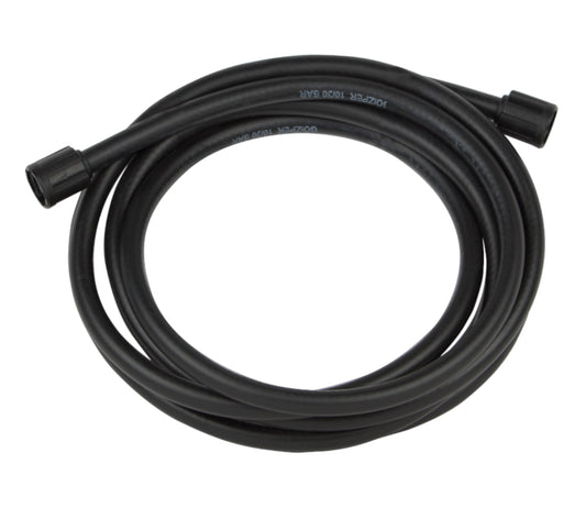 Black Goizper 10/30 BAR high-pressure hose coiled on a white background with threaded connectors at both ends