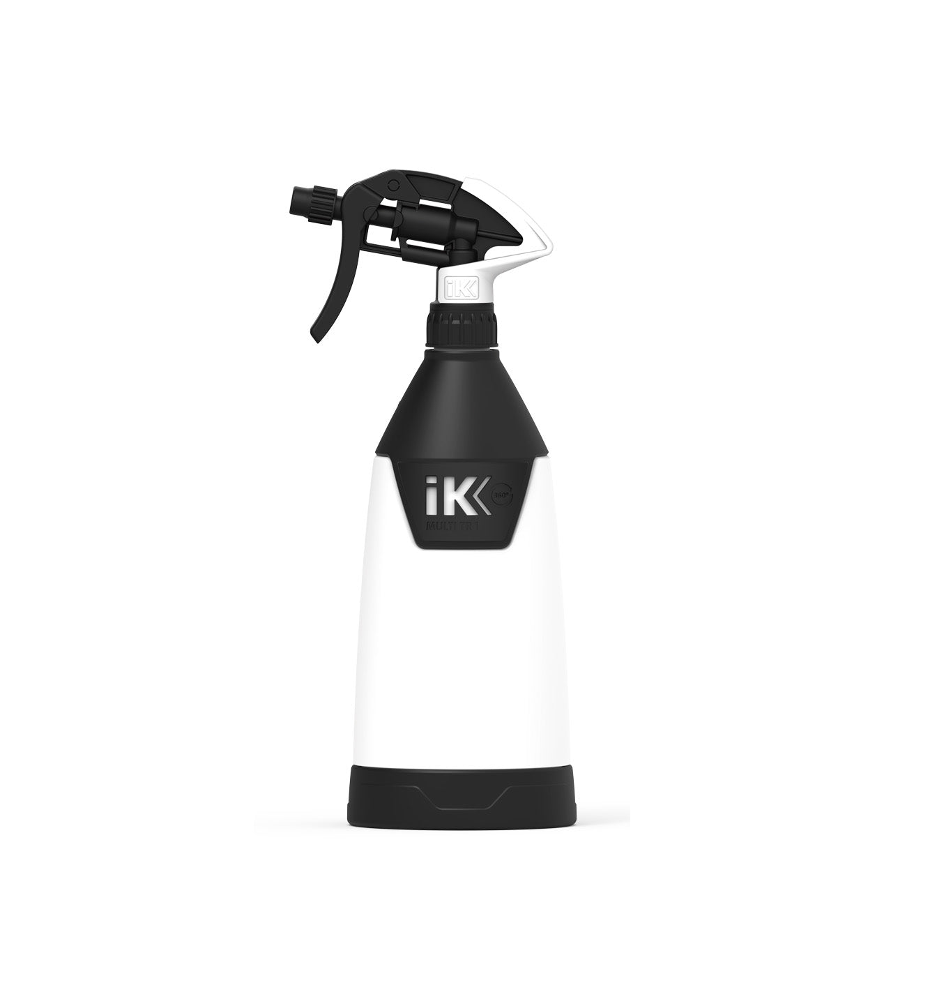 Product photo by IK Sprayers showing an IK Multi TR 1 spray bottle on a white background featuring an ergonomic black and white design, the "iK" logo with "360" symbol, and "MULTI TR1" text