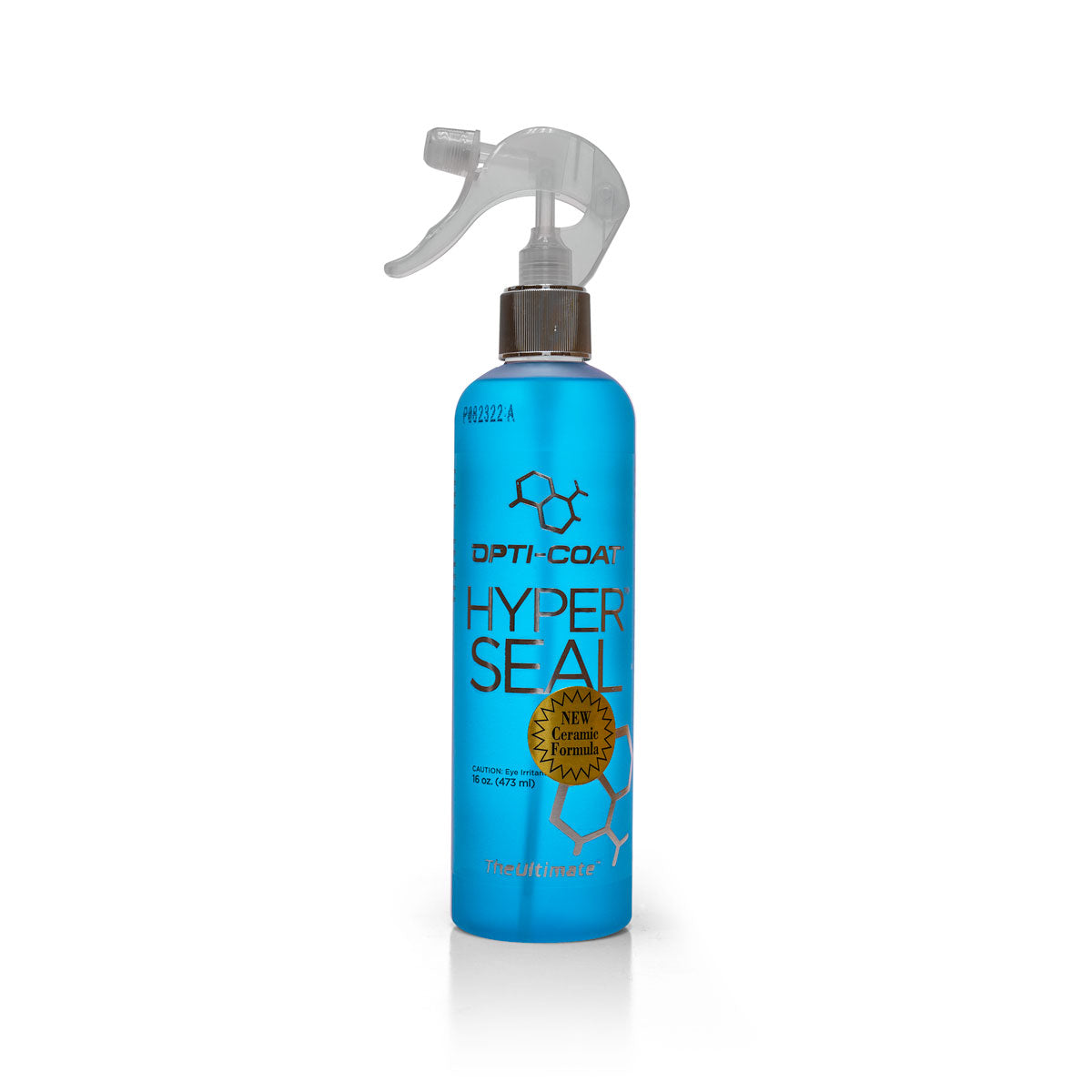 Opti-Coat Hyper Seal bright blue product bottle with a clear spray nozzle, displaying a gold "NEW Ceramic Formula" burst and a chemical structure graphic, isolated on a white background